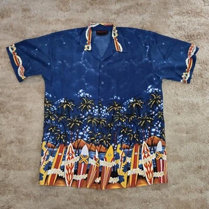 Sun & Moon Mens Button Up Hawaiian Shirt Palm Trees Surfboards Blue Size S Small - Picture 1 of 7