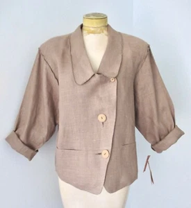 NOS Vtg 90s Aughts Y2K Liz Claiborne Taupe Rustic Linen Blazer Jacket Pockets L - Picture 1 of 13