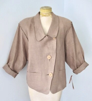 NOS Vtg 90s Aughts Y2K Liz Claiborne Taupe Rustic Linen Blazer Jacket Pockets L - Image 1 of 4