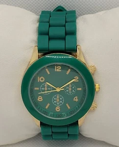 Ladies Fashion Stylish Round Gold Tone Green Dial Poly Band Analog Watch K8 - Picture 1 of 9