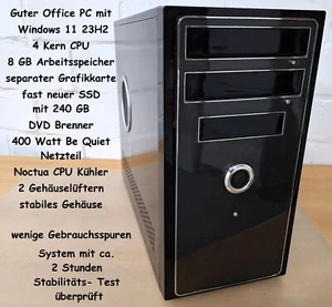 PC mit Windows 11 23H2, 4 Kern CPU, 8 GB RAM, fast neue SSD, DVD BeQuiet Noctua - Bild 1 von 21