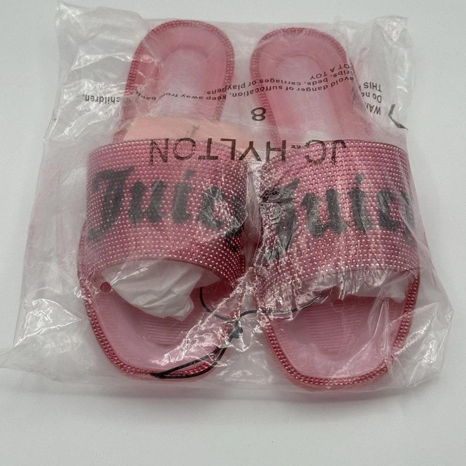 Sandalias Juicy Couture Slides para mujer 8 rosas con logotipo de estrás nuevas sin caja Foto 1 de 4