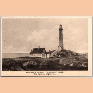 Postcard Thacher's Island Northern Lighthouse Rockport MA 1921 Massachusetts - Bild 1 von 4