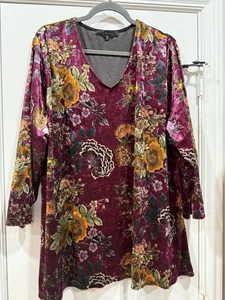 Blusa túnica de terciopelo Calessa 3X (26/28) para mujer cuello en V estampado floral preppy nueva - Imagen 1 de 8