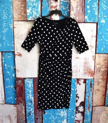 Women's Connected Apparel Polka Dot Ruched Sheath Dress SIZE 14 Black NEW - Image 1 of 4