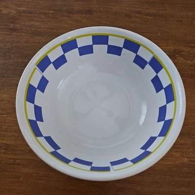 Tigela quadriculada azul Gibson listra verde limão sopa de cereais salada sobremesa 5,75 polegadas - Imagem 1 de 4