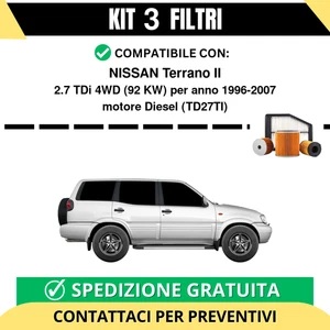 Kit 3 Filtri Tagliando per NISSAN Terrano II 2.7 TDi 4WD 92 kw Diesel 1996-2007 - Foto 1 di 2