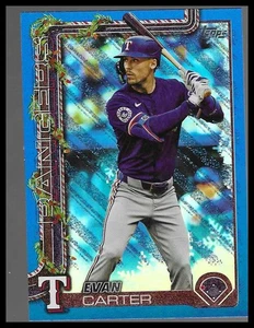 2025 Topps Holiday #H2 Evan Carter Blue Metallic Glitter Holiday Texas Rangers - Picture 1 of 2