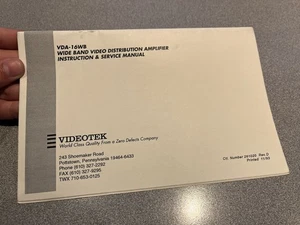 Vntg Videotek VDA-16WB Instruction Service Manual Video Amplifier Wide Band Book - Picture 1 of 4