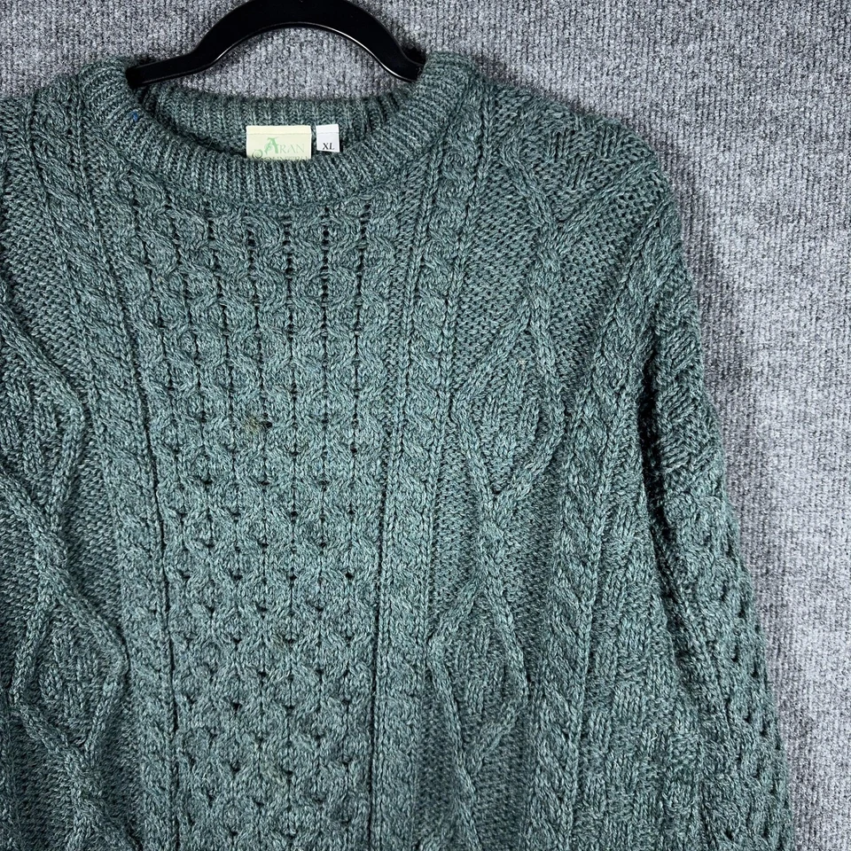 Suéter Aran Country Para Hombre Extra Grande Verde Tejido con Cable Hecho en Irlanda Pescador Foto 1 de 4