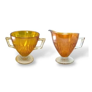 Juego de crema y azúcar de vidrio de carnaval caléndula imperial vintage iridiscente - Imagen 1 de 12