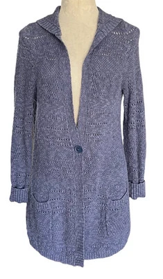 LL Bean Women’s Lavender Heather Cotton Blend Hooded Cardigan Sweater Pockets M - Image 1 of 4