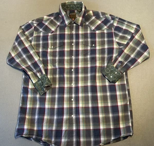 Camisa a Presión Roper Pearl Hombres XLT Cuadros Vaquero Rodeo Western Manga Larga Puño Abatible - Imagen 1 de 9