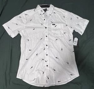 Matix Shirt Mens Size Medium White Shark Print Button Up Short Sleeve. Read Desc - Picture 1 of 8