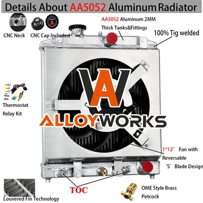 2 Row Radiator+Shroud Fan For 1992-00,1998Honda Civic D15 D16 EK Del Sol Integra Foto 1 de 4