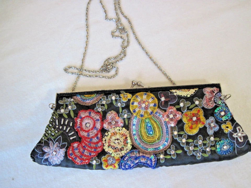 De Colección Aldo Multicolor Cuentas Cartera Bolso de Mano Cadena Correa Cierre Rectangular Foto 1 de 4