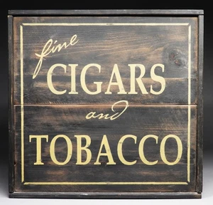 Fine Cigars & Tobacco Advertising Store Sign Painted Wood 25" x 24 1/2" - Picture 1 of 9