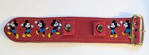 Vintage Walt Disney Productions Mickey Mouse Watch Band Wide Red Leather Snaps - Picture 1 of 5