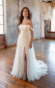 Rrp £1799 All Who Wander Noele Boho Aline Wedding Dress Split 16 14 - Picture 1 of 24