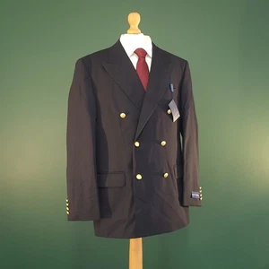 Marks & Spencer Blazer Men 40M Blue Gold Wool Double-Breasted Nautical Jacket - Picture 1 of 17