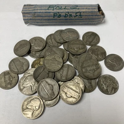 1942-1945 Guerra de Plata Níquel, P’s D’s y S Marcas de Acuñación 40 Monedas en Total, 1 Rollo Foto 1 de 4
