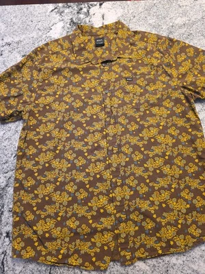 Camisa RVCA Para Hombres 2XL XXL Marrón/Amarillo Estampado Calce Ajustado Hawaiana Abotonada I39  Foto 1 de 4