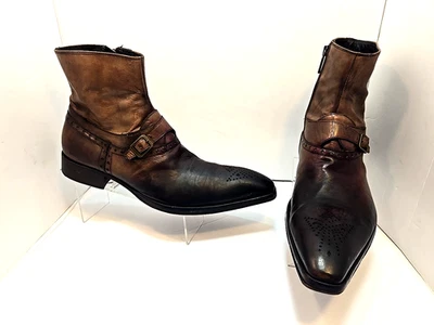 Jo Ghost Men's Brown Leather Side Zip Western Ankle Boots Size 42 EU/ US 9 M - Image 1 of 4