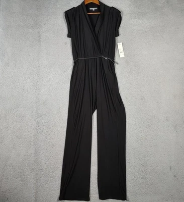 Mono para mujer NY Collection S negro elástico manga gorra pierna ancha cinturón nuevo con etiquetas Foto 1 de 4