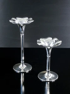 ⚜️ PAIR CANDLESTICKS CANDLESTICKS SILVER 925 FLOWER GIUSEPPE SILVA ERA 1970S - Picture 1 of 10