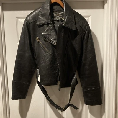 Chaqueta Express Mujer Cuero Real Negra Talla Mediana Moto Cremalleras Ajustadas Foto 1 de 4