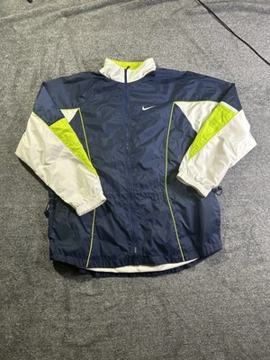 Chaqueta cortavientos Nike para hombre grande azul blanco cremallera completa deletrear Swoosh neón Foto 1 de 4