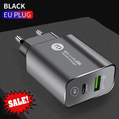 20W Dual USB Type-C Wall Fast Charger PD Power Adapter black/white US/EU plug - Image 1 of 4