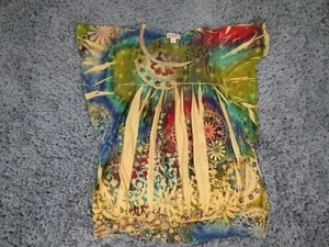 Oneworld Top Women Large Colorful Floral Fairy Cap Sleeve Lightweight Polyester - Picture 1 of 10
