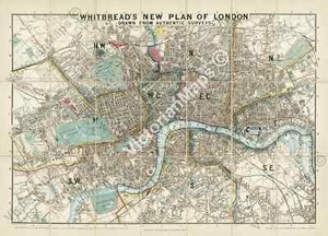 Whitbread's New Plan Of London historical map Victorian guide 1858 art poster - Picture 1 of 7