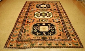 OLD,ANTIQUE CAUCASIAN UNUSUAL ANIMAL,BIRDS KAZAK DESIGN CAUCASIAN RUG 5.7 X 8.10 - Picture 1 of 11