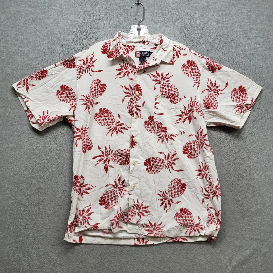 Camisa con botones Chaps Ralph Lauren para hombre L blanca roja floral piña hawaiana Foto 1 de 4
