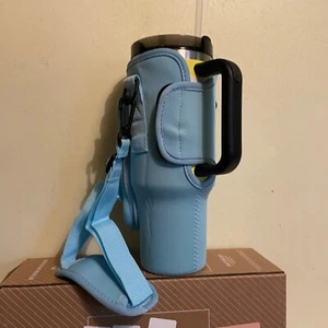 Neoprene Carry Bag Blue to fit 40oz Stanley Quencher Tumbler and Similar - Picture 1 of 10