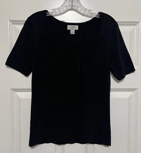 ANN TAYLOR LOFT Size M Black Knit Blouse Shirt Top Womens - Picture 1 of 4