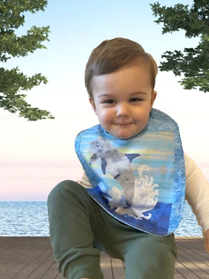 海豚海洋海滩婴儿围兜男孩女孩热带沿海海洋生物淋浴礼物 — 第 1/4 张图片