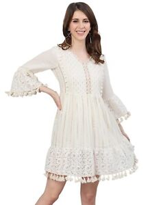 Women's Cotton Above Knee Length A-Line Indo Western Dress Wedding Party Girl