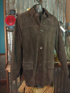 Banana Republic Brown Rough Out Leather Jacket 90's Mens sz L Heavyweight Coat  - Picture 1 of 14
