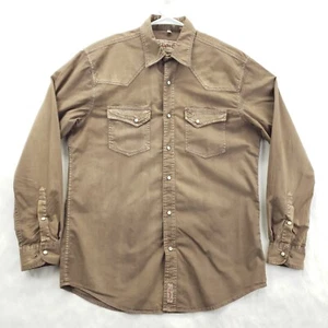 Rafter C Shirt Mens Medium Brown Western Pearl Snap Pro Flex 45 Performance - Picture 1 of 13