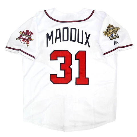 Greg Maddux Atlanta Braves 1995 World Series Home White Jersey Men's (S-3XL) Cover