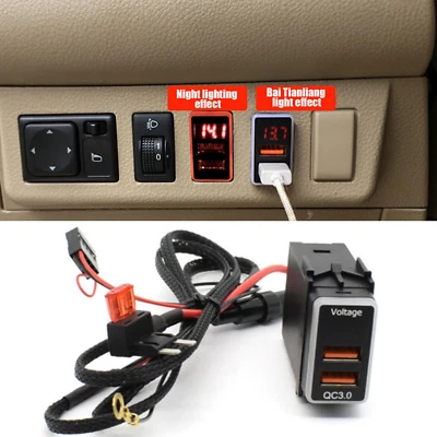 For Nissan QC3.0 QuickCharger Dual USB Phone Adapter Port LED Digital Voltmeter - Image 1 of 4
