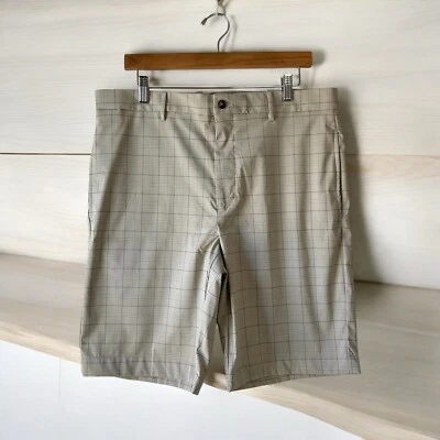 Pantalones Cortos de Golf Greg Norman Para Hombres 36 Marrón Tostado Frente Plano Regular Cuadros Deportes Foto 1 de 4