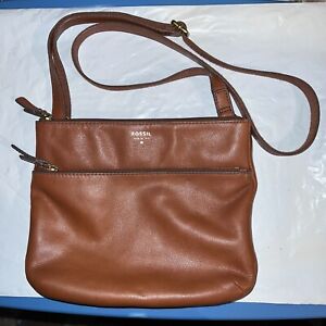 Fossil Tinsley Crossbody Bag Brown Pebbled Leather Gold Hardware EUC