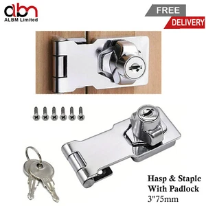 Locking Hasp and Staple with Keys Padlock Cupboard Shed Garage Lock 3" 75mm - Picture 1 of 16