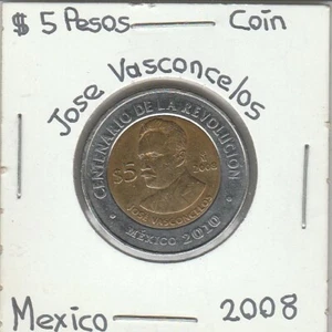 Mexico: $ 5 Pesos Coin JOSE VASCONCELOS Year 2008. - Picture 1 of 2