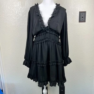 ASOS Designs Black Tiered Ruffle Open Back Party Date Night Dress Size L - Picture 1 of 8
