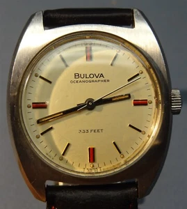 Orologio da polso Vintage Uomo Bulova Oceanographer 333 Piedi Windup Cinturino Speidel - Foto 1 di 7